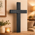 NUOBESTY 1Pc Wooden Cross for Wall, Black Christian Wall Decor Rustic Wood Hanging Accent for Indoor Home Prayer Room Church Baptism Confirmation Wedding, 11.02 x 6.30 x 0.79 in