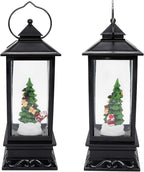 Wondise Lighted Musical Snow Globe Lantern with 6 Hour Timer, 12 Inches USB Powered & Battery Operated Spinning Water and Swirling Glitter Christmas Snow Globe Lantern Gifts(Santa and Tree)