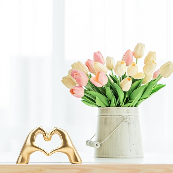 Small Heart Hands Sculpture Decor for Living Room Bedroom Bookshelf Coffe Table and Office Display, Love Finger Statue Modern Aesthetic Home Decor, Unique Gift for Wedding Christmas Birthday (Gold)