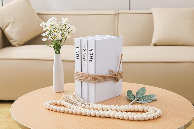 White Decorative Faux Books for Farmhouse & Living Room Decor - Coffee Table & Shelf Accent, Home Sweet Home