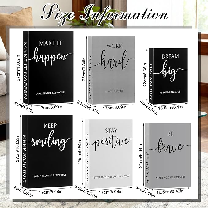 Menkxi 6 Aesthetic Decorative Books Set with Tassel Wood Bead Motivational Table Decor Encouragement Faux Book with Inspirational Design for Home Coffee Table Modern Decoration Photo Storage Box