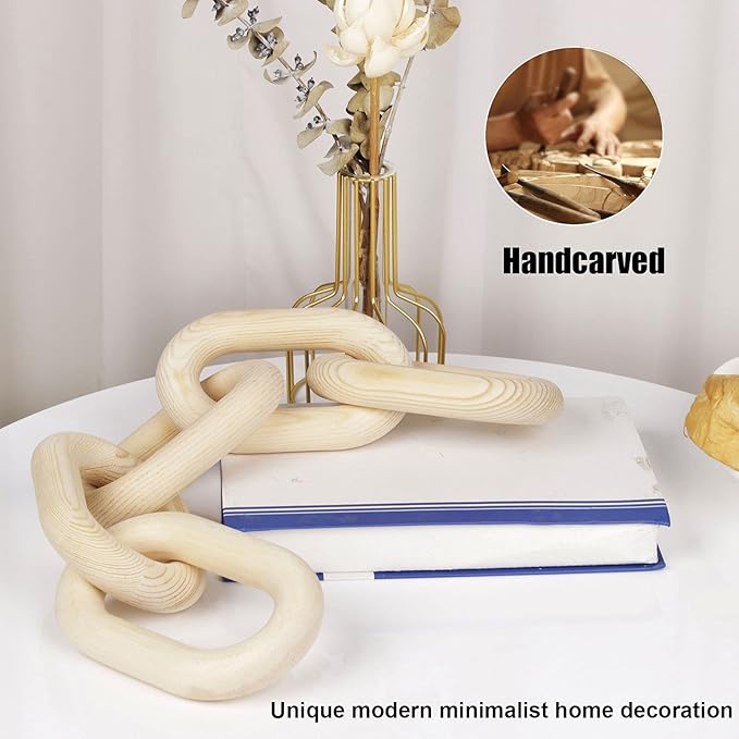 HMASYO Wood Chain Link Decor, 5-Link Wooden Decorative Chain Home Decor Accents, Coffee Table Decor, Shelf Decor Aesthetic, Bookshelf Table Decorative Objects for Living Room, Housewarming Gifts