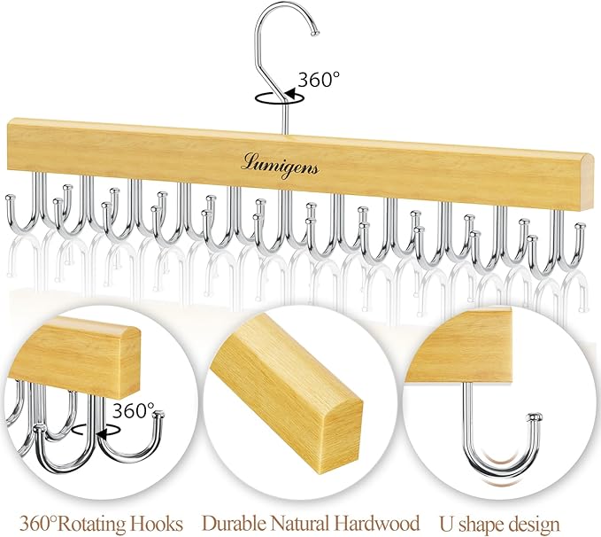 Belt & Bra Organizer for Closet - Tie Rack with 22 Rotatable Hooks, Stackable Space Saving Hanger for Women/Men, Tank Top Organizer - 2 Pcs