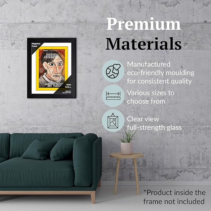 Creative Picture Frames 7 x 10 Magazine National Geographic Frame with Full-Strength Glass, Holds Up To A 1/4" Thick Media with Installed Hangers for Easy Mounting, 8x12 Black Frame with White Mat