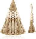 10 Pack Tassel Ornaments with Wood Beads Jute Tassels for Christmas Tree Boho Giant Hemp Rope Decor DIY Craft Garland Project for Wedding Home Party Decorations (Natural Color)