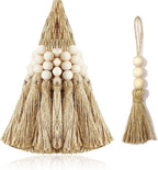 10 Pack Tassel Ornaments with Wood Beads Jute Tassels for Christmas Tree Boho Giant Hemp Rope Decor DIY Craft Garland Project for Wedding Home Party Decorations (Natural Color)