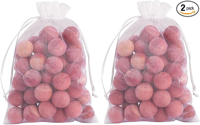 Cedar Balls for Closets and Drawers, Red Cedar Balls for Clothes Storage 60PCs with 2 Satin Bags