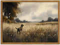 Framed Vintage Hunting Black Dog Wall Art, Rustic Country Landscape Pictures Wall Decor, Farmhouse Animal Paintings Canvas Prints for Home Living Room Bedroom 16x24 inch