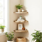 3 Pcs Small Corner Floating Shelves for Wall Solid Wood 7 Inch Rounded Corner Shelves Wall Mounted Natural Solid Elm Wood Shelf Rustic Style Wooden Hanging Shelf for Bedroom Decor(Wooden)