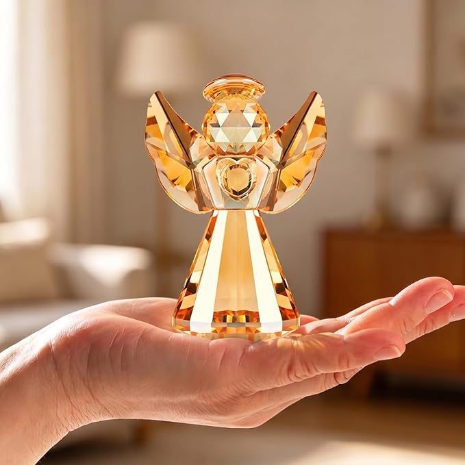 Crystal Guardian Angel Figurine Decoration, Glass Guardian Angel Statue Christmas Birthday Gifts for Women Daughter Girlfriend, Art Collectible Figurines Home Decor (Champagne)