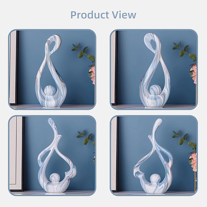 Blue Marble Abstract Sculptures Set of 2, Faux Marble Ceramic Statues, Coffee Table Centerpiece for Living Room, Entryway, Office, Shelf, Dresser Decor (11.22"&12.01" H)