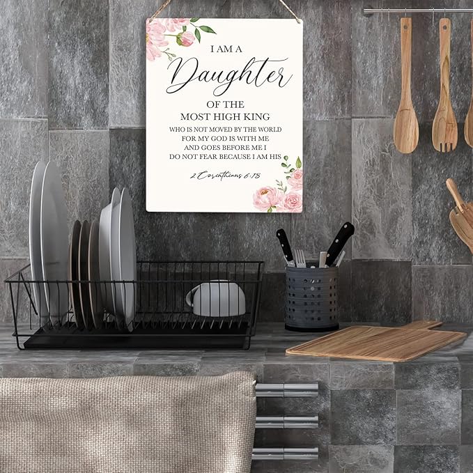Inspirational Wall Art Daughter Gifts I Am A Daughter of The Most High King Nursery Decor Christian Religious Gifts for Women Her Girl Daughter Bible Verse Wall Art Wooden Hanging Sign 8 x 10 Inches