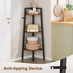 Hoctieon Corner Shelf, 3-Tier 40" Tall Corner Bookshelf, Rustic Ladder Shelf, Industrial Display Stand for Living Room, Kitchen, Home Office, Balcony, Small Space, Metal Frame, Rustic Brown