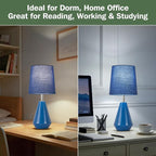 Small Bedside Table Lamp for Bedroom-Reading Desk Lamp Set of 2,with 3 Color Temperatures,15.5" Nightstand Ceramic Lamp with Fabric Shade for Kids Room,Living Room,Dorm,Home Office(Blue)