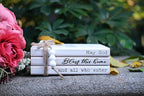 LIVDUCOT Rustic Decorative Coffee Table Books for Home, Wood Book Stack Decor Set of 3, Farmhouse Mantel Decor, Christian Gifts (May God Bless This Home And All Who Enter)