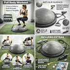 Balance Ball Trainer with Resistance Bands and Foot Pump, Inflatable Yoga Ball for Home Gym Workouts, 23 Inch Exercise Half Ball for Balance Training Core Strength Fitness More, 330lb Cap