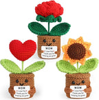 Mom Mother's Day Appreciation Gift Positive Crochet Flower Heart Plant Emotional Support Sunflower Inspirational Handmade Knitted Doll with Card Cute Present for Mommy Grandma for Mother Birthday