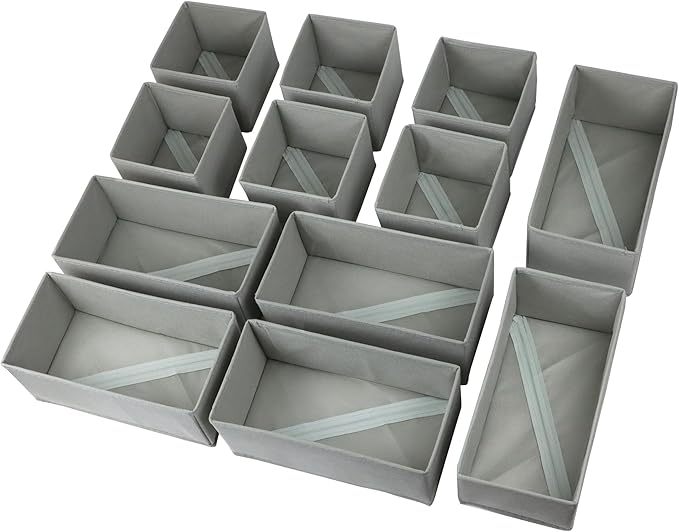 Drawer Organizer Clothes, Foldable Fabric Dresser Organizer Closet Organizers and Storage Box for Underwear,Folded Clothes,Baby Clothing,Socks,Bra,Towels,Ties(6M+6S,Gray)
