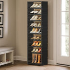Shoe Rack Organizer for Closet Entryway Foldable Sneaker Storage Shoe, Collapsible Shoe Cabinet, Stackable Shoe Storage Cabinet with Lids for Living Room (9 Tiers -18 Pairs Black)