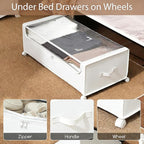 Under Bed Storage with Wheels, Rolling Under bed Storage with Metal Frame, Under Bed Shoe Storage for Space Saving, Zippered Clear Lid, Heavy-Duty Steel Base for Clothes, White,4XL 90L