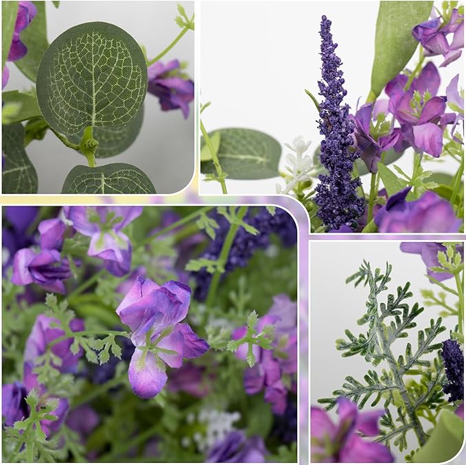 LLZLL Purple Spring Wreaths for Front Door 22 Inch Summer Wreath Artificial Violet Lavender Wreath with Eucalyptus Leaf for Spring Easter Home Decorations