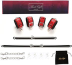 EXREIZST Expandable 2 Spreader Bar Set with Bag and 4 Premium Soft Pad Leather Straps with 2 Chains Adjustable Home Yoga Bar Kit, Black and Red