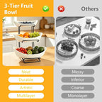 jessie 3 Tier Ceramic Fruit Basket for Kitchen Counter with Metal Stand, Fruit Bowls with Rack, Porcelain Bowls for Vegetable Bread Candy Snack Nuts Dessert Cake Tray