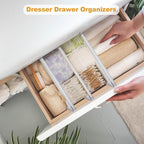 4 Pack Drawer Dividers for Clothes, 4" High 10.6"-16.9" Drawer Divider Adjustable Expandable Dresser Drawer Organizer, Clear Dresser Separators for Clothes, Underwear, Baby Clothes,Cosmetic,Toiletries