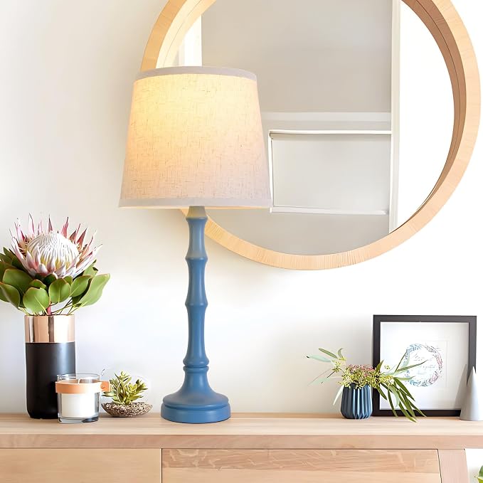 Lamps Set of 2 Modern Farmhouse Table Lamp Bedside Reading Lamps Living Room End Tables Set Lamps for Night Stands Bedroom Night Lamp,High 26.25 Inch,blue,With Fabric Lamp Shade,Bulb Not Included