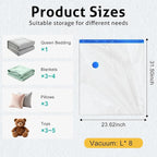 8 Pack Large Travel Vacuum Storage Bags, Portable Vacuum Seal Bags for Clothing Travel with Pump, Space Saver Bag for Luggage Suitcases Clothes Bedding Seasonal Storage