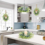 4 PCS Mini Blueberry Kitchen Cabinet Wreaths Artificial Spring Summer Farmhouse Hanging Wreaths Rustic Cedar Greenery Wreath with Burlap Bow for Front Door Cabinet Wall Window Wedding Home Decor