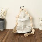 2" Extra Large Wood Bead Garland with Tassels, 50" Long Rustic Farmhouse Wooden Beads Garland, Decorative Beads Boho Decorations for Home Table Mantle Natural Beige