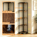Corner Shelf Stand 5 Tier, Tall Slim Corner Bookshelf, Small Storage Display Shelving Unit for Home Office, Bathroom, Bedroom, Easy Assembly with Anti-Tip Design, Rustic Brown