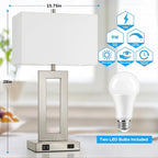 TOBUSA Modern Silver Table Lamps Set of 2, 28inch Tall Lamps for Living Room Bedroom with 2 USB Ports&AC Outlet, 3 Way Dimmable Touch Control Desk Lamps for Reading Home Office, 2 Bulbs Included