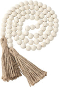 Wood Bead Garland 58 Inch Nature Wooden Beads for Boho Farmhouse Table Home Decor with Tassel, Wooden Prayer Bead, Rustic Country Boho Wall Hanging Decor for Kitchen Modern Living Room Tray Vase Shelf