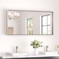 Keonjinn 48 x 24 in Brushed Nickel Bathroom Mirrors for Over Sink, Bathroom Vanity Mirror for Wall, Metal Frame Rectangle Mirror, Square Corner Brushed Silver Mirrors Full Length(Horizontal/Vertical)