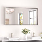 Keonjinn 48 x 24 in Brushed Nickel Bathroom Mirrors for Over Sink, Bathroom Vanity Mirror for Wall, Metal Frame Rectangle Mirror, Square Corner Brushed Silver Mirrors Full Length(Horizontal/Vertical)