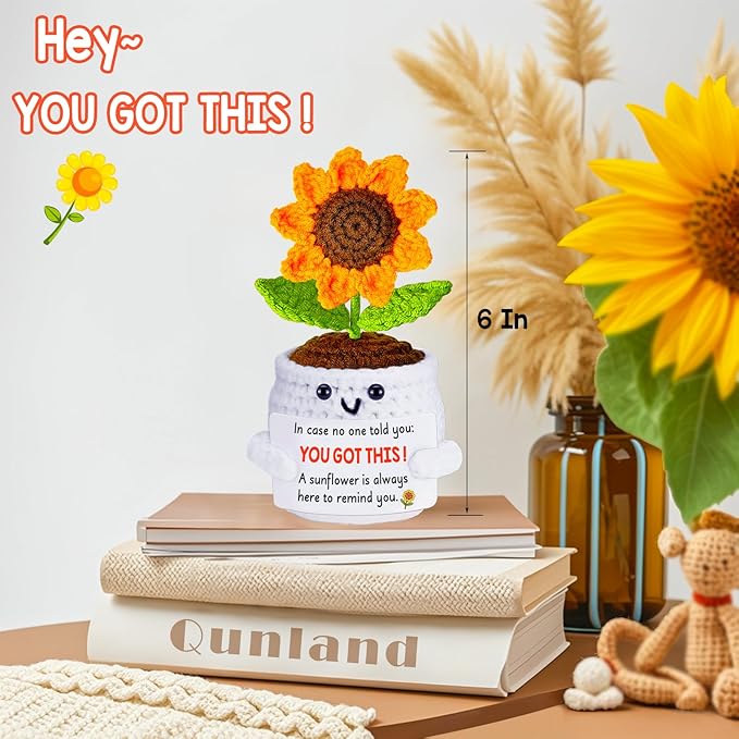 Get Well Gifts for Women Men, Inspirational Positive Sunflower Emotional Support Crochet - First Father's Day Birthday Galentines Graduation Cheer Up Gifts for Teens Students Coworker Best Friends