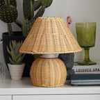 WERFOP Bamboo Table Lamp Handmade Boho Rattan Bedside Lamp,3 Colors Adjustable Vintage Wicker Wooden Nightstand Lamp with E26 Bulb for Bedroom Living Room Desk Entrance