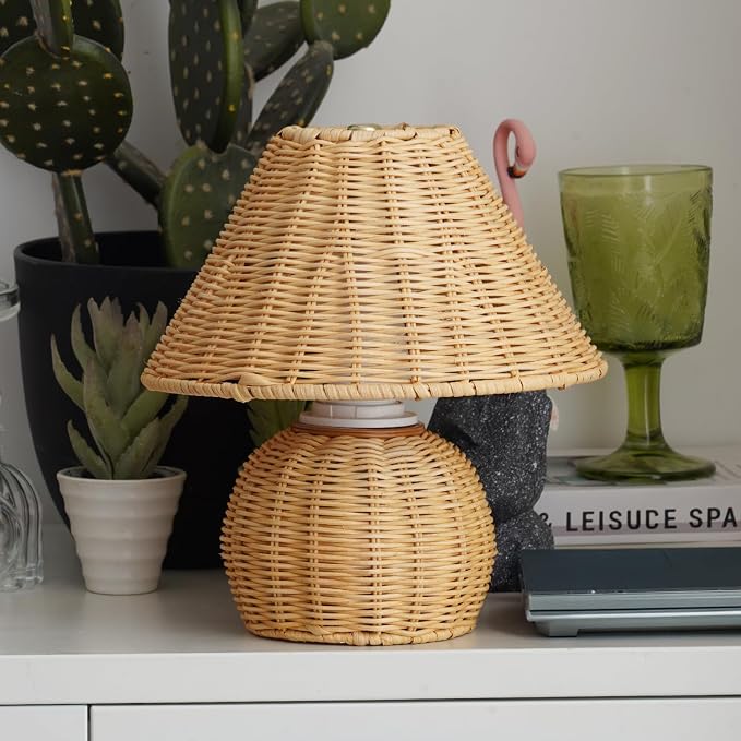 WERFOP Bamboo Table Lamp Handmade Boho Rattan Bedside Lamp,3 Colors Adjustable Vintage Wicker Wooden Nightstand Lamp with E26 Bulb for Bedroom Living Room Desk Entrance