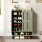 ONBRILL Shoe Cabinet with Cross Molding Doors, 6-Tier Shoe Storage Cabinet with 3 Adjustable Shelves and Metal Legs, 45'' Tall Shoes Rack Organizer Cabinet for Entryway, Front Door, Green