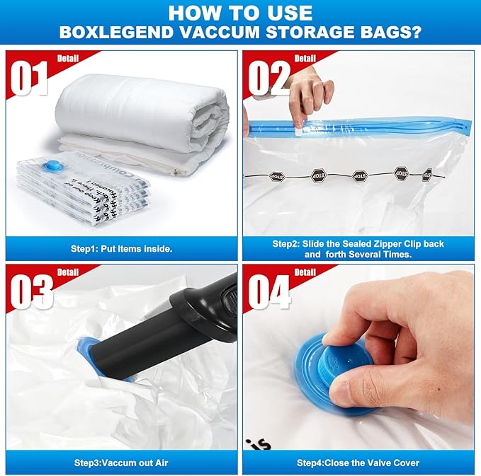 BoxLegend 20 Pack Travel Vacuum Storage Bags with Wireless USB Electric Pump (1200mAh) 4 Sizes for Luggage, Suitcase & Backpack Must-Have Travel Essentials Save 80% Space for Clothes & Packing
