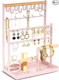 ProCase Jewelry Organizer Stand Necklace Organizer Earring Holder, 6 Tier Jewelry Stand Necklace Holder with 15 Hooks, Jewelry Tower Display Rack Storage Tree for Bracelets Earrings Rings -Pink