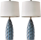USumkky Ceramic Table Lamps Set of 2, 23.75" Modern Farmhouse Bedside Lamp - Blue Nightstand Lamps for Bedroom, Boho Living Room End Tables, Small Office Desk Lamp Decor