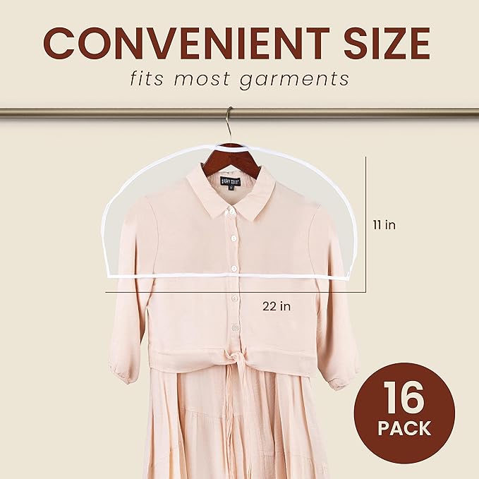 Handy Laundry Clear Vinyl Shoulder Covers - Set of 16 Garment Protectors Keep your Suits, Dresses, Blouses, & Dust Free - Protect and Store your Clothing while In and Out of Season (Pack of 2)