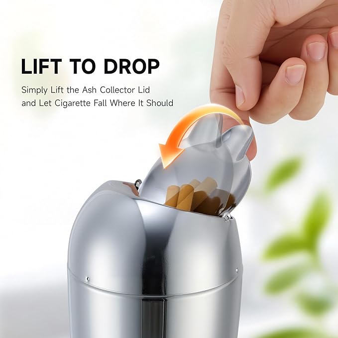 CO-Z Adjustable Ash Tray, 2-in-1 Standing Ashtray for Outside Patio Indoor Use with Extendable Pole, 20-35 in. Windproof Standing Tabletop Cigarette Butt Disposal, Covered Ash Holder for Home, Chrome