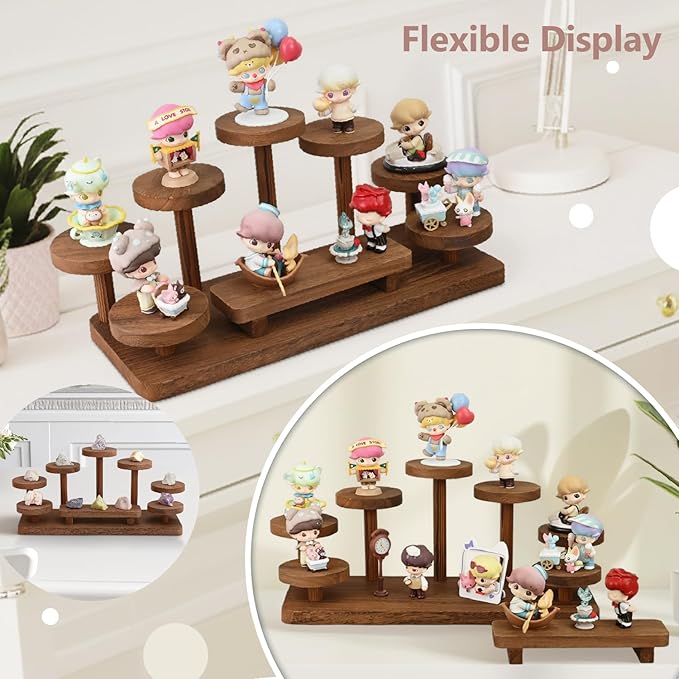 MOOCA Multi-Level Wooden Display Riser Stand for Jewelry, Accessories, Mineral, and Collectibles items - Jewelry and Figurine Display Risers, Versatile Stand for Action Figures and Home Decor, Brown Color