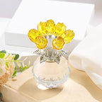 Arikyrist Crystal Yellow Rose Bouquet Figurine with Round Vase Gifts for Her, Glass Rose Flower Romantic Keepsakes for Women Mom on Christmas, Collectible Decoration Table Centerpiece for Home