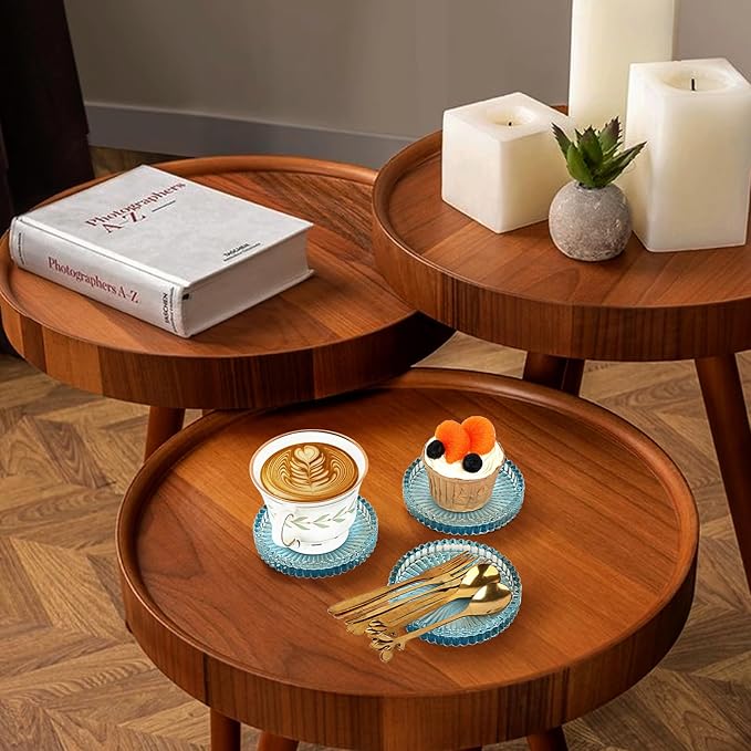 Modern Clear Coaster Set of 5- Glass Coasters for Drinks Crystal Coasters Round Cup Mat Coffee Table Decor for Office, Kitchen, Bar, Dining Room, Living Room, Patio(Clear Blue)