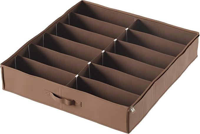 Everyday Home Under Bed Storage Shoe Organizer Bag with Clear Plastic Zippered Cover, Stores 12 Pairs of Shoes (Brown) (Pack of 2)